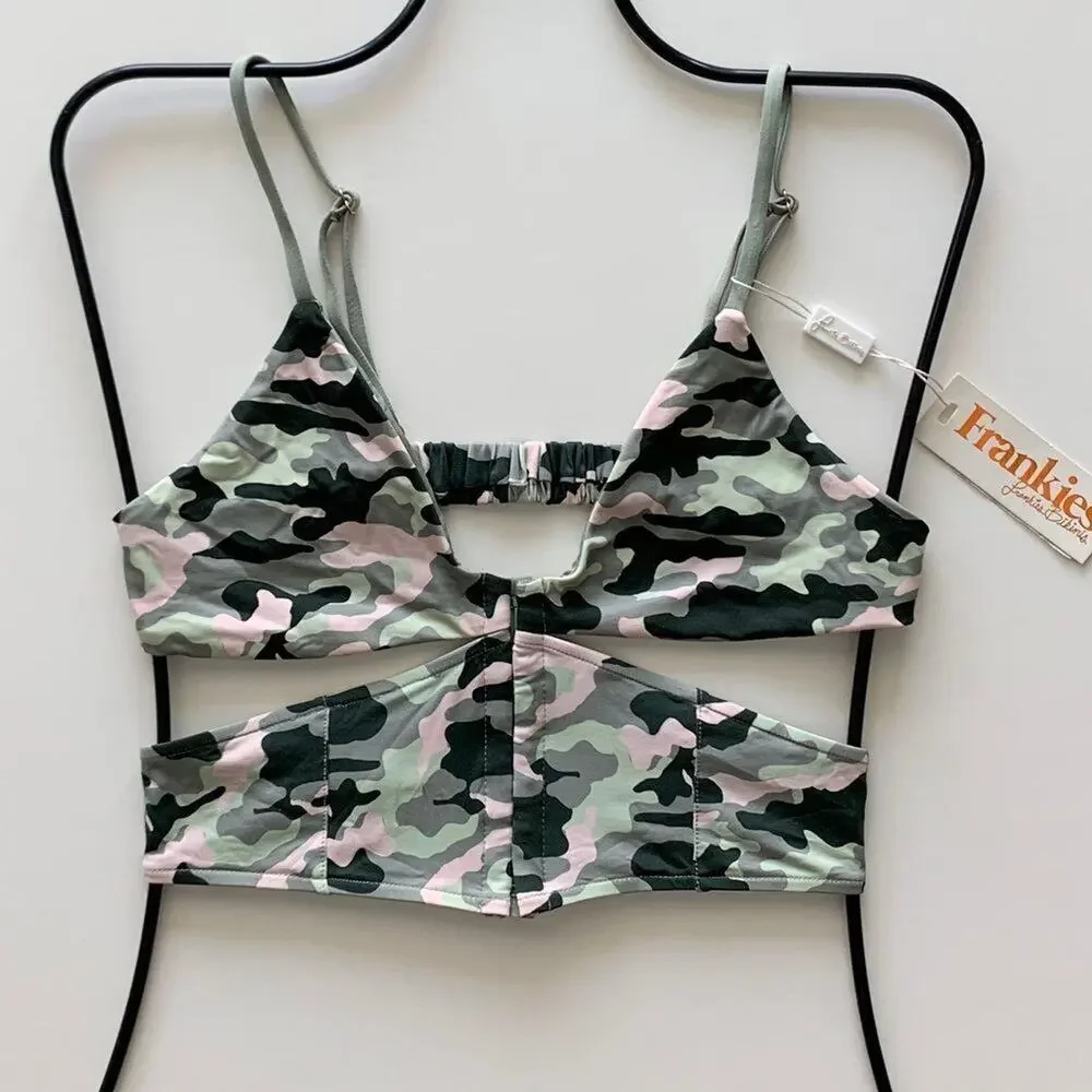 Frankies Bikinis Finn Corset Bikini Top - Cutout - Camo - Small - NWT